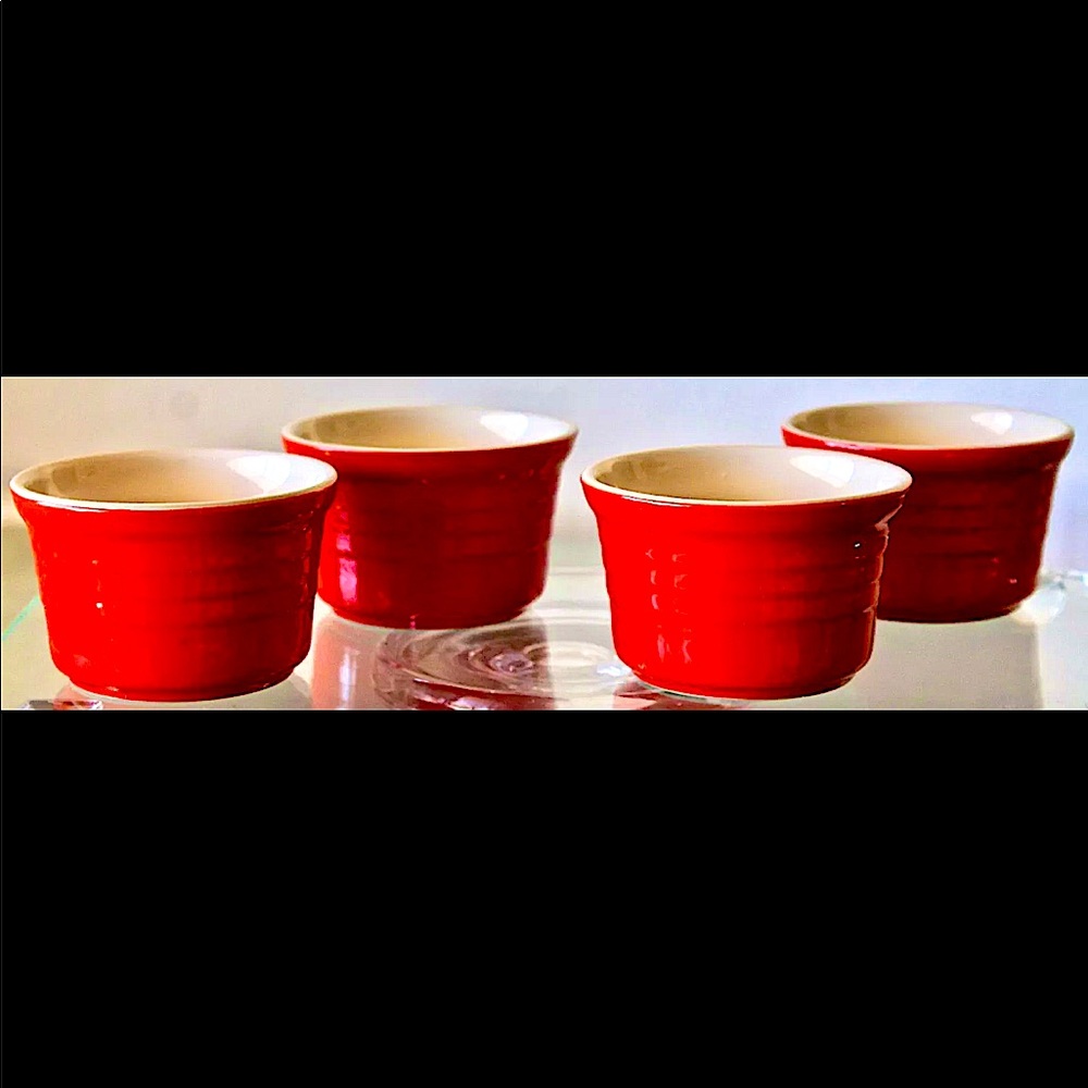 LE CREUSET POTERIE RED FRENCH RAMEKINS STONEWARE